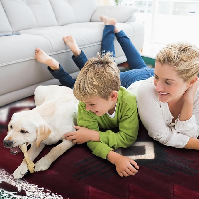 YHSF South West Native American Area Rug C318 - Easy Clean, Thick, Soft, Durable Native Tribal American Indian Inspired Rug for Bedroom/Living Room and More - Burgundy, 3 Feet x 4 Feet 7 Inches