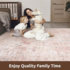 AMOAMI-Area Rug 8X10 Rugs for Living Room-Vintage Soft Pink Rugs for Bedroom-Non Slip Carpet-Washable Rug for Dining Room Living Room Bedroom Office Under Table