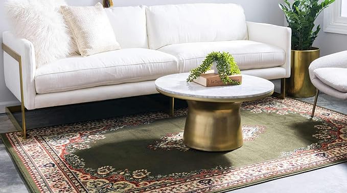 Unique Loom Reza Collection Traditional Persian Style Area Rug, 2 ft 2 in x 3 ft, Olive/Ivory