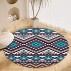 Native Tribal Geometry Round Rug Vintage Blue White Living Room Bedroom Area Rug Non Slip Soft Low Pile Washable Indoor Floor Carpet for Dining Room Kitchen Office Entryway 5ft
