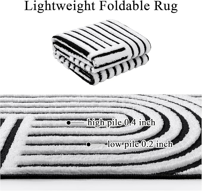 SHACOS Soft Cozy Fluffy Arch Pattern High Low Pile Area Rugs 6'x9' Large Non Slip Washable Modern Geometric Rug Scandinavian Minimalist Carpet for Living Room Bedroom Dining Room, Black White