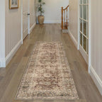 2x6 Washable Runner Rug for Kitchen Hallway Rust Vintage Non-Slip Low Pile Distressed Rustic Carpet Lightweight Vacuumable Soft Throw Rug for Indoor Entryway Bedroom