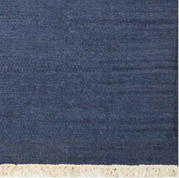 Rugsotic Carpets Hand Woven Flat Weave Kilim Wool ECO-Friendly Area Rugs - 8'x8', Square Shape, Blue Color, Solid Plain Design, Low Pile Handmade Area Rugs for Living Room, Bed Room (D00111)