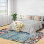 4x5 Vines Indoor Outdoor Rug - Vintage Wood Panels Bedside Rug, Rural Flowers Washable Entry Way Rugs Kids Carpet for Inside House Playroom Living Room End Table Nursery