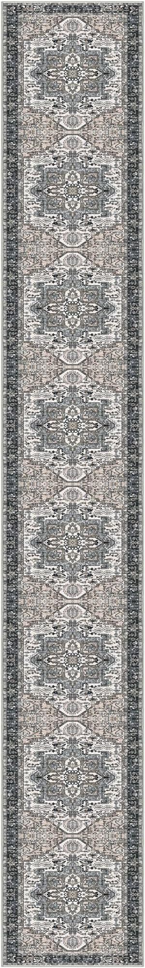 KOZYFLY Runners for Hallways 3x20 Ft Extra Long Faux Wool Washable Thin Hallway Rug Printed Runner Carpet for Entryway Bedroom Stair Kitchen Hall Living Room Decor, Black/Taupe/Beige