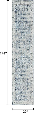 Morebes Vintage Hallway Runners 12 Ft Non Slip, Washable Blue Hall Runner Rugs, Super Soft Distressed Extra Long Floor Carpet for Kitchen Entryway Living Room Dining Farmhouse