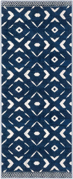 KILOCOCO Hallway Runner Rug 2.6'x8' Runners for Hallways Washable Runner Soft Non Slip Printed Geometric Low-Pile Rugs Runners for Bedroom Kitchen Living Room Boho Rugs, Blue