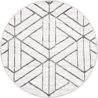 Rugs.com Lattice Trellis Collection Rug – 3 Ft Round White Low-Pile Rug Perfect for Kitchens, Dining Rooms