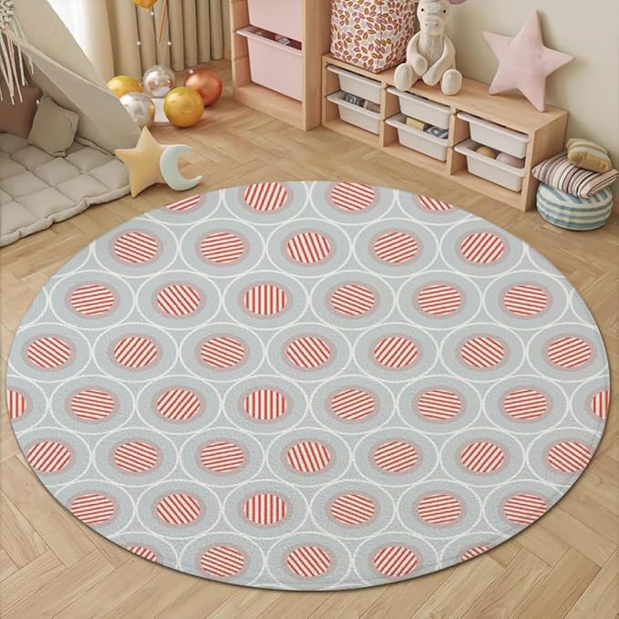 Circle Geometric Print Round Rug Vintage Blue Pink Area Rug Washable 5ft Circle Rugs for Living Room Bedroom Non Slip, Soft Indoor Floor Carpet for Kitchen Entryway Family Room