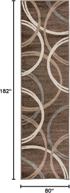 Rugshop Modern Wavy Circles Design Runner Rug, Non-Shedding Carpet for Hallway, Kitchen, or Entryway, Brown, 2'7" x 6'