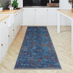 GLN Rugs Contemporary Collection - Machine Washable Area Rug, Contemporary Washable, Non Slip, Low Pile Chenille Rug, Living Room, Bedroom, Kitchen Rug (2'6" x 10' Midnight/Multi)