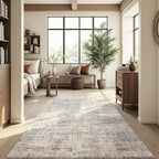 Area Rug 4x6 Washable Rug Grey and Beige for Living Room, Dining Room, Bedroom, Large Carpets, Non Slip & Non-Shedding Low Pile Vintage Print Rug for Home Office Decor