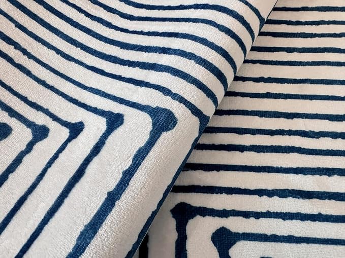 GLN Rugs Contemporary Collection - Machine Washable Area Rug, Contemporary Washable, Non Slip, Low Pile Chenille Rug, Living Room, Bedroom, Kitchen Rug (4' x 6' Blue Ivory)