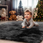 Zentavio Area Rugs for Living Room Small Carpet for Bedroom 3x5 Bedside Washable Soft Fluffy Shag Aesthetic Plush High Pile Throw Rug for Nursery Kids Room Dorm Room Tie-Dyed Black Grey
