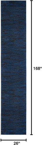 Nourison Home Nourison Essentials Midnight Blue 2'2" x 14' Area Rug - Easy Clean, Non Shedding, Bed Room, Living Room, Dining Room, Kitchen (14' Runner)