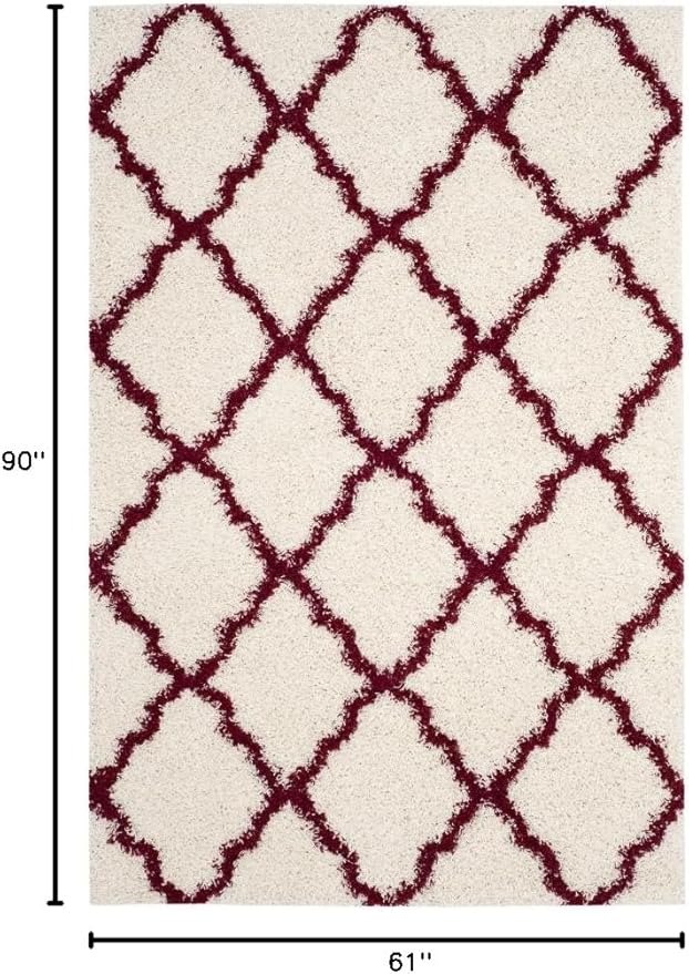 SAFAVIEH Dallas Shag Collection Area Rug - 5'1" x 7'6", Ivory & Red, Trellis Design, Non-Shedding & Easy Care, 1.5-inch Thick Ideal for High Traffic Areas in Living Room, Bedroom (SGD257R)