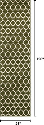 Rugs.com Lattice Collection Rug – 10 Ft Runner Dark Green Medium Rug Perfect for Hallways, Entryways