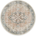 RUGGABLE Washable Vintage Area Rug – Kamran Coral 8 ft Round, Stain-Resistant, Non-Slip – Large Machine Washable Rugs for Living Room, Bedroom, Hallway, Entryway & Office–with Standard Pad