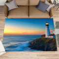 Coastal Rugs for Bedroom - 2x3 Area Rug - Ocean Lighthouse Rugs for Living Room, Sunset Ocean Scenery Rug, Non-Slip Washable Home Decor Carpet