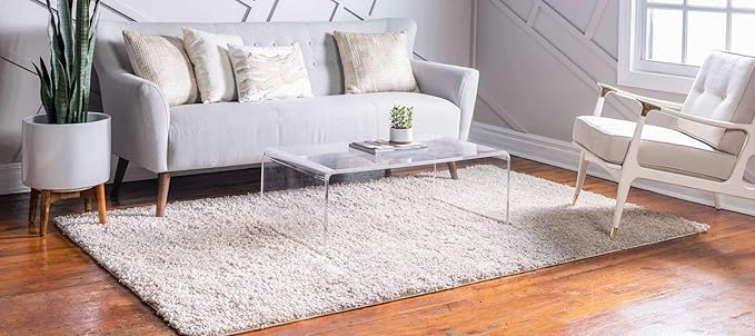 Unique Loom Davos Shag Collection Area Rug - Solid (6' 1" x 9' Rectangle, Linen)