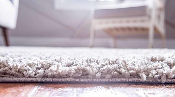 Unique Loom Davos Shag Collection Area Rug - Solid (6' 7" Round, Linen)