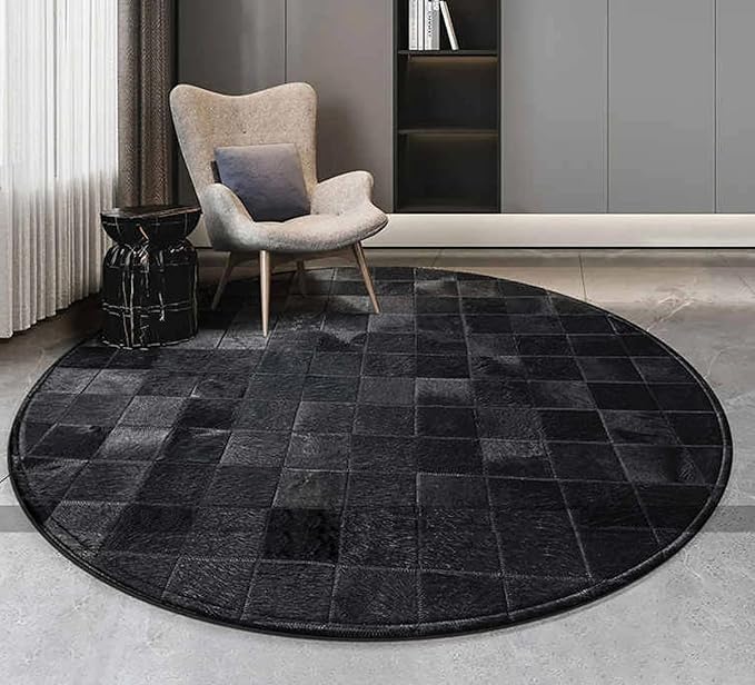 Round Area Rug – Soft Modern Carpet for Living Room, Bedroom, Entryway – Non-Slip Durable Floor Mat for Home Décor (Black_7X7)