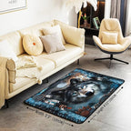 Western Wolf 3 x 5 Area Rug Bohemian Dream Catchers Rugs for Living Room | Woodland Animals Washable Rug, Dreamcatcher Wildlife Carpet Indoor Floor Mat