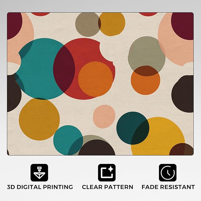 Mid Century Modern Rugs for Home Decor, 8x10 ft, Boho Geometric Circle Area Rugs for Living Room, Soft Non Slip Washable Abstract Geometry Carpet Bedroom Decorations Dt-Ghf-19