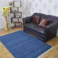 Rugsotic Carpets Hand Woven Flat Weave Kilim Wool 4'x6' Area Rug Solid Blue D00111