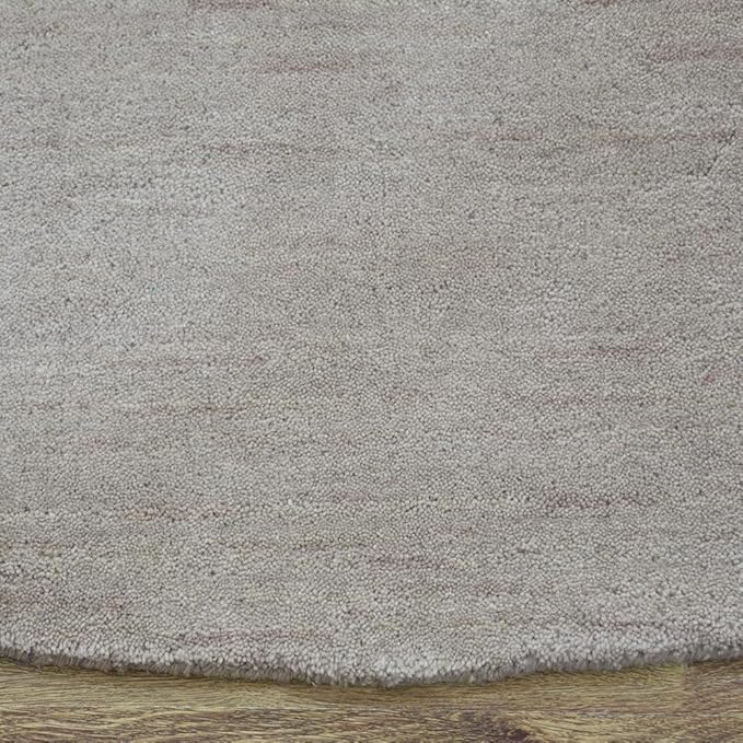 Hand Knotted Loom Wool ECO-Friendly Area Rugs - 6'x6', Round, Beige Color, Solid Plain Design, High Pile Thick Handmade Anti Skid Area Rugs for Living Room, Bed Room (L00111)