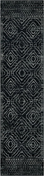 Wonnitar Washable Runner Rugs for Hallway 2'6"x10', Moroccan Non-Slip Black Long Kitchen Runner, Low Pile Boho Soft Carpet Runner for Entrance Living Room Entryway Bedroom (Black,2'6"x10')