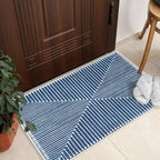 GLN Rugs Contemporary Collection - Machine Washable Area Rug, Contemporary Washable, Non Slip, Low Pile Chenille Rug, Living Room, Bedroom, Kitchen Rug (2' x 3' Lines Blue)
