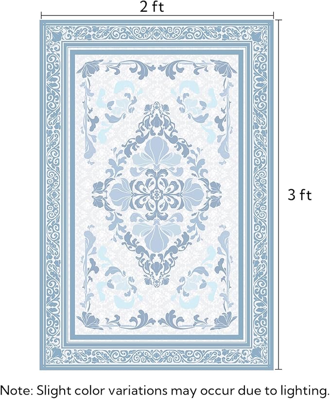 SOULFUL Medium Pile 2x3 Entryway Rug - Soft Foot Feel Small Area Rug - Mist Blue Boho Floral - Washable Non-Slip - Perfect for Hallway Kitchen Bedroom Bathroom Indoor Entrance