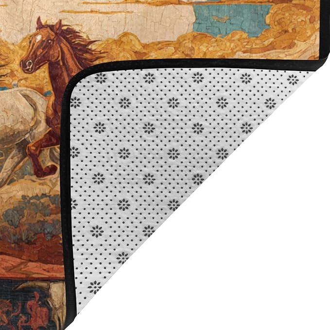 Horse Western Boho Ethnic Style Area Rug Washable Outdoor Rugs Anti-Slip Soft Carpet Entryway Indoor Door Mat for Bedroom,Living Room,Porch,Terrace and Entrance Decor 6'x 4'