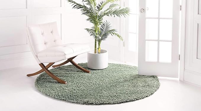 Unique Loom Davos Shag Collection Area Rug - Solid (4' 1" Round, Sage)