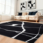 YIHOUSE Abstract Washable Rug 6x9,Ultra Thin Non Slip Black Rugs for Living Room,Modern Minimalist White Stripe Rugs for Bedroom,Dining Room Office Playroom (6'x9',Black-1)