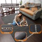 Rugsotic Carpets Hand Woven Flat Weave Kilim Wool ECO-Friendly Area Rugs - 8'x10', Rectangle Shape, Charcoal Color, Solid Plain Design, Low Pile Handmade Rugs for Living Room, Bed Room (D00111)