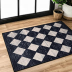 Lahome Moroccan Trellis Area Rug - 2x3 Printed Small Black Checkered Entryway Rug Non Slip Kitchen Mat, Stain Resistance Indoor Modern Floor Soft Throw Carpet for Front Door Bathroom Sink Bedroom