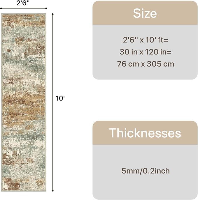 GENIMO Runner Rug Non Slip 2'6"x10', Washable Rug Runner for Hallways Kitchen, Abstract Modern Kitchen Rugs, Low Pile Lightweight Carpet Runners for Entryway, Bedroom, Laundry, Orange Green