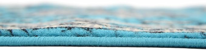 Unique Loom Taftan Collection Border Geometric Tribal Inspired Design Area Rug (3' 0 x 16' 5 Runner, Turquoise/ Gray)