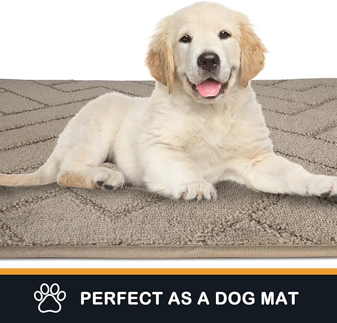 PURRUGS Dirt Trapping Door Mat 24" x 35.5", Non-Slip Machine Washable Entry Rug, Shoe Scraper, Dog Doormat, Super Absorbent Welcome Mat for Front & Back Door, Muddy Wet Shoes & Paws, Taupe