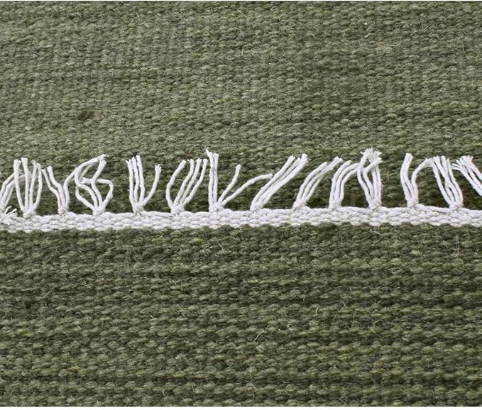 Rugsotic Carpets Hand Woven Flat Weave Kilim Wool ECO-Friendly Area Rugs - 6'x6', Square Shape, Olive Color, Solid Plain Design, Low Pile Handmade Area Rugs for Living Room, Bed Room (D00111)