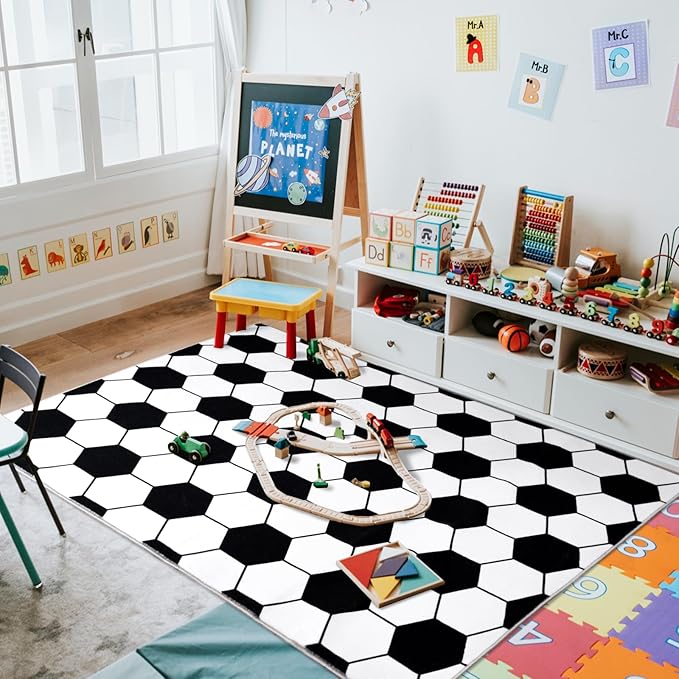 Soft Soccer Rugs for Bedroom, Machine Washable, Cute Bedside Boys Area Rug for Kids Toddlers Teens, Soccer Lovers Home Decor Indoor Carpet for Living Room, Dorms, Nursery, 3x4 FT