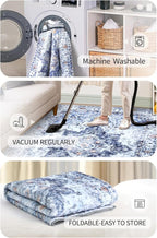 COMSLE 4x6 Rugs for Living Room Washable Area Rugs for Bedroom Faux Wool Distressed Throw Rugs Absorbent Non-Slip Floor Carpet for Indoor Kitchen Laundry Room Blue