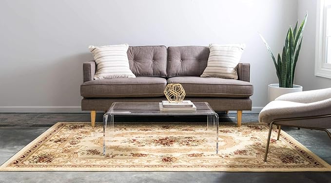 Unique Loom Versailles Collection Traditional Classic Floral Motif Area Rug (6' 0 x 9' 0 Rectangular, Ivory/ Tan)