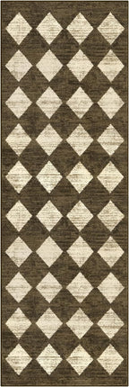 Lahome Washable Kitchen Runner Rug, Rug Runners for Hallways 6 Feet Non Slip Long Bathroom Rugs Runner, Moroccan Trellis Non Skid Low Pile Laundry Room Carpet Runners for Bedroom Entryway, 2x6 Brown