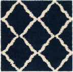 SAFAVIEH Dallas Shag Collection Area Rug - 8' Square, Navy & Ivory, Trellis Design, Non-Shedding & Easy Care, 1.5-inch Thick Ideal for High Traffic Areas in Living Room, Bedroom (SGD257N)