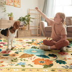 Floral 2x6 Area Rug Machine Washable Soft Print Boho Carpet Non Slip Doormat Low Pile Flower Area Rugs for Living Room Bedroom Nursery Kitchen Dining Room Indoor-Ivory/Yellow