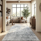 Area Rug 6x9 Washable Rug Light Grey for Living Room, Dining Room, Bedroom, Large Carpets, Non Slip & Non-Shedding Low Pile Vintage Print Rug for Home Office Decor