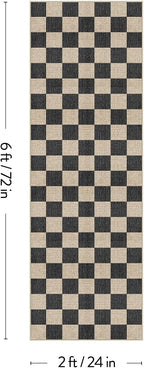 LIVEBOX Washable Runner Rug Checkered, 2x6 Black Runner Rugs for Hallway, Non-Slip Kitchen Runners, Farmhouse Neutral Classic Geometric for Hallways, Entryway, Bedroom, Bathroom(Black 2'x6')